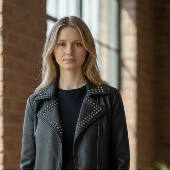 Women's Black Studded Leather Jacket - Picture 9 of 9